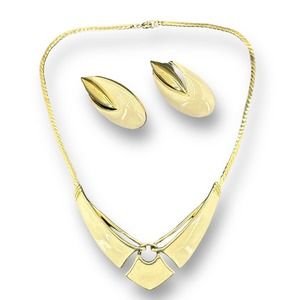 TRIFARI Jewelry Set Necklace and Earrings Beige Color Enameled Over Gold Tone